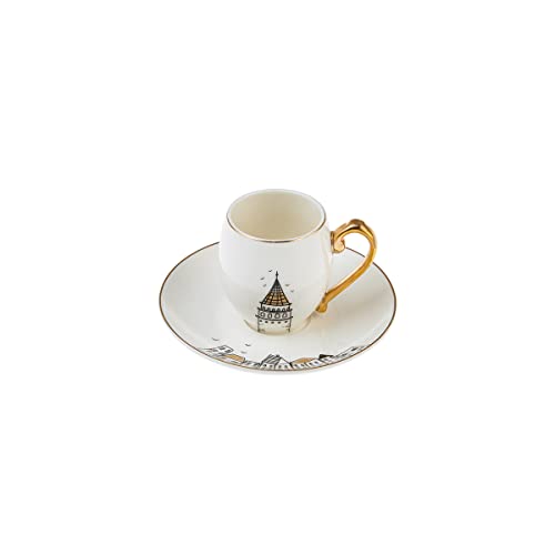 Karaca Galata 6 People 90 ml Coffee Cups Mocha Cups Espresso Cups Set Made of Porcelain, Robust Mocha Cup, Thick Drinking Rim, Material: Porcelain