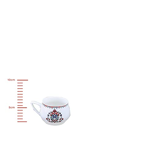 KARACA Nakkas Espresso Cup and Saucer Set for 6 People, 90 ml 3 oz Turkish Coffee Cups with Saucers, 12 Pieces, Mocha & Cappuccino Cups Made of Porcelain, Traditional Turkish Pattern, Dishwasher Safe