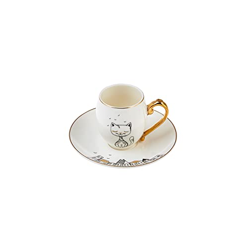Karaca Galata 6 People 90 ml Coffee Cups Mocha Cups Espresso Cups Set Made of Porcelain, Robust Mocha Cup, Thick Drinking Rim, Material: Porcelain