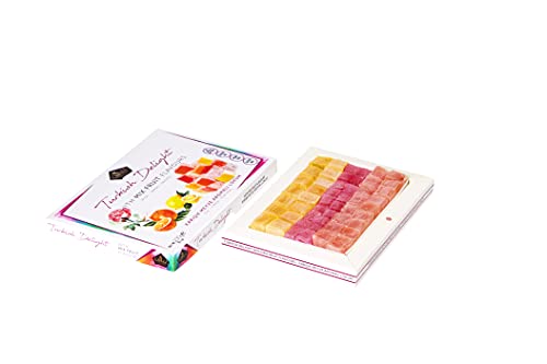 Cerez Pazari Turkish Delight with Rose, Orange and Lemon Mix Flavours 8.1 Oz Gourmet Small Size Snacks Gift Box, No Nuts Sweet Traditional Confectionery Vegan Candy Dessert Lokum Loukoumi Approx.40Pcs