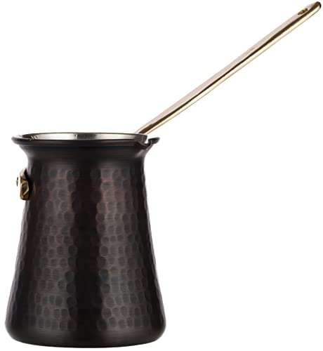 CopperBull DEMMEX Gorgeous Turkish Greek Hammered Copper Coffee Pot Ibrik Briki, 2mm Thick Copper (22 Oz Antiqued Copper)