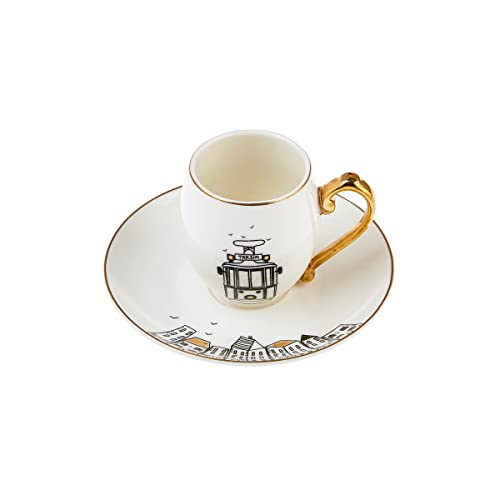 Karaca Galata 6 People 90 ml Coffee Cups Mocha Cups Espresso Cups Set Made of Porcelain, Robust Mocha Cup, Thick Drinking Rim, Material: Porcelain