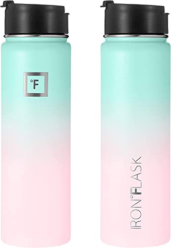 IRON °FLASK Sports Water Bottle - 22 Oz, 3 Lids (Straw Lid), Leak Proof, Vacuum Insulated Stainless Steel, Double Walled, Thermo Mug, Metal Canteen