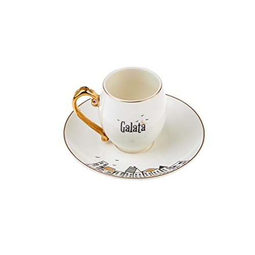 Karaca Galata 6 People 90 ml Coffee Cups Mocha Cups Espresso Cups Set Made of Porcelain, Robust Mocha Cup, Thick Drinking Rim, Material: Porcelain