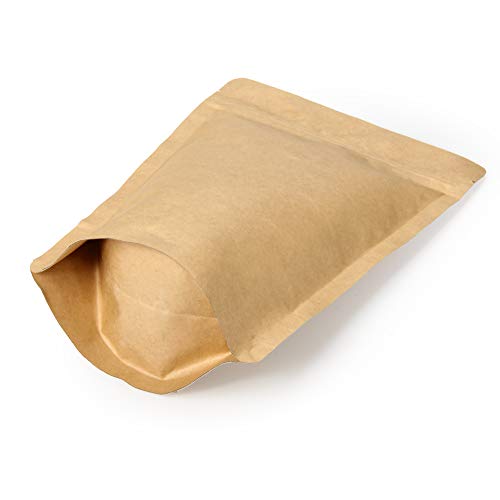 250g / 8oz / ½lb Kraft Paper Stand Up Coffee Bag Pouch. Round Bottom, Zip Lock, Degassing Valve and Heat Seal-able. Pack of 10