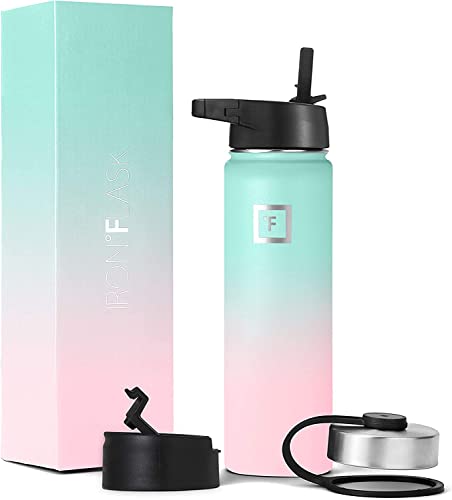 IRON °FLASK Sports Water Bottle - 22 Oz, 3 Lids (Straw Lid), Leak Proof, Vacuum Insulated Stainless Steel, Double Walled, Thermo Mug, Metal Canteen