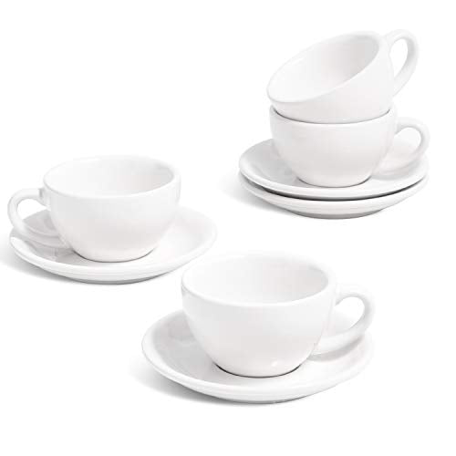 LE TAUCI 3 oz Espresso Cups with Saucers,Set of 4,Demitasse Coffee Cup for Double shot, Lungo, Ristretto - White