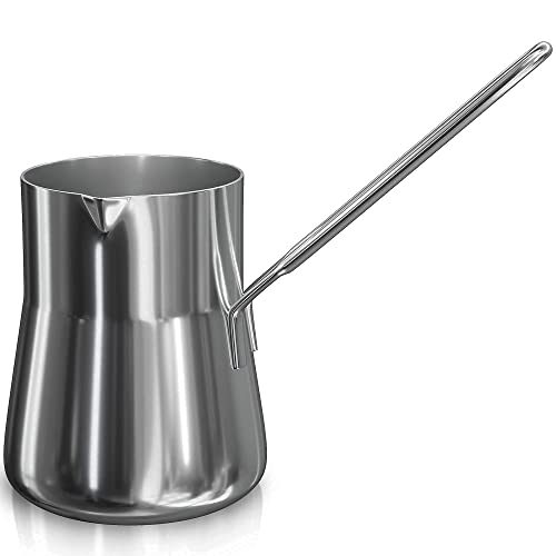 Turkish Coffee Pot - Warmer milk - Greek Arabic Cezve Ibrik Briki Coffee Pot - Stainless Steel 15 oz Espresso Coffee Decanter - Coffee Maker