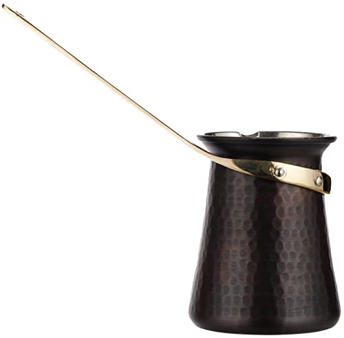 CopperBull DEMMEX Gorgeous Turkish Greek Hammered Copper Coffee Pot Ibrik Briki, 2mm Thick Copper (22 Oz Antiqued Copper)