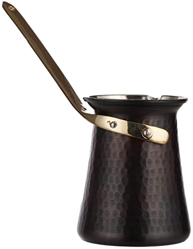 CopperBull DEMMEX Gorgeous Turkish Greek Hammered Copper Coffee Pot Ibrik Briki, 2mm Thick Copper (22 Oz Antiqued Copper)