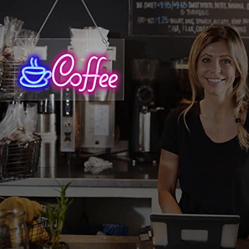 XIYUNTE Coffee Neon Sign, USB Powered Coffee Sign with Metal Chain, LED Coffee Neon Signs for Wall Decor, Café, Restaurant,Coffee Bars