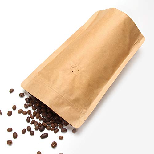 250g / 8oz / ½lb Kraft Paper Stand Up Coffee Bag Pouch. Round Bottom, Zip Lock, Degassing Valve and Heat Seal-able. Pack of 10