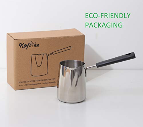 Turkish Coffee Pot, Greek Coffee Pot, Hot Chocolate Pot, Cezve, Ibrik, Briki, Milk Warmer, Butter and Chocolate Melting Pot, Percolator, contemporary design, 20 oz (600 ml) capacity, chrome