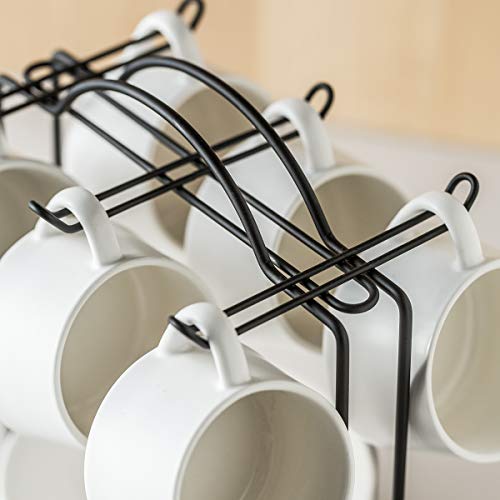 YHOSSEUN Espresso Cups with Saucers and Metal Stand Coffee Cup Set of 6 4 oz Cappuccino Cups Teacup for Tea Party - White Espresso Cup Set