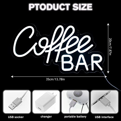 Coffee Neon Sign for Wall Decor White LED Word Neon Lights USB Powered Coffee Sign Coffee Bar Neon Sign for Cafe Bar, Coffee Bar, Restaurant, Pub, Wedding Birthday Party Gifts