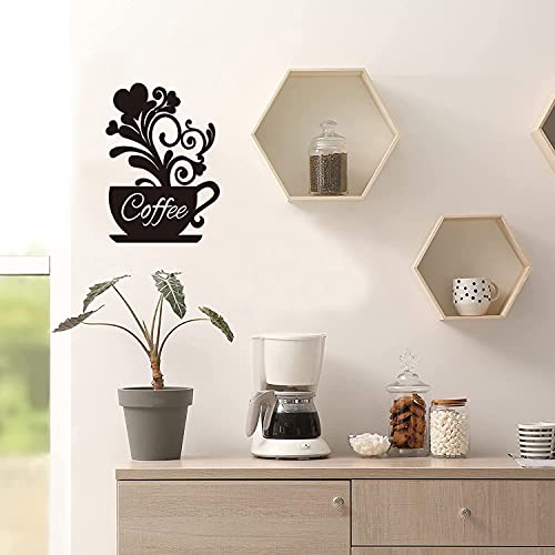 Coffee Wall Art Coffee Bar Wall Metal Decor Sign Black Coffee Cup Silhouette Large Hard Cup Signs Wall Art Sculptures Cafe Themed Scrolled Decor 13.6x9.7 in for Home Kitchen Decorations Present