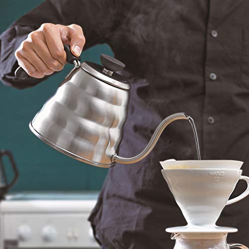 Hario V60 "Buono" Drip Kettle Stovetop Gooseneck Coffee Kettle 1.2L, Stainless Steel, Silver