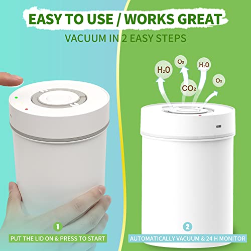 Jar Jump Coffee & Food Electric Vacuum Canister, 1.8 L- One-touch Vacuum Activation - Airtight Sealed Stainless Steel Coffee Storage Container with Intelligent Leak Prevention System & Built-in Expiration Tracker , White