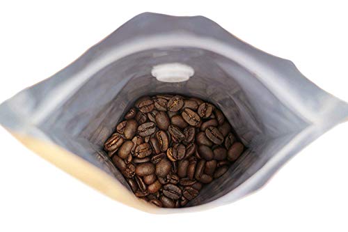 250g / 8oz / ½lb Kraft Paper Stand Up Coffee Bag Pouch. Round Bottom, Zip Lock, Degassing Valve and Heat Seal-able. Pack of 10