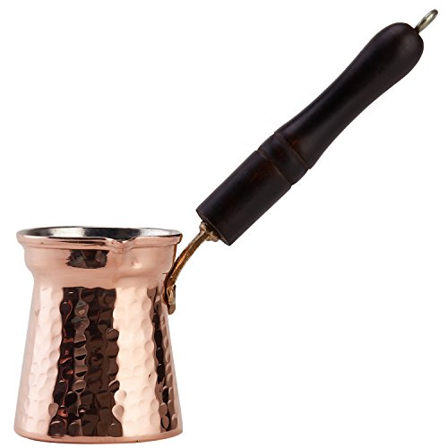DEMMEX Turkish Greek Copper Coffee Pot Stovetop Cezve Ibrik Briki for 2-3 Demitasse Cups, Wooden Handle, 100% Handmade in Turkey (Hammered Copper)