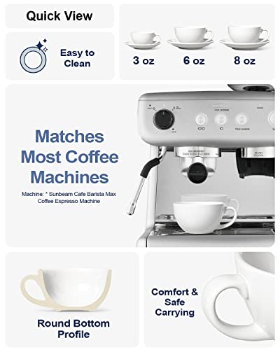 LE TAUCI 3 oz Espresso Cups with Saucers,Set of 4,Demitasse Coffee Cup for Double shot, Lungo, Ristretto - White