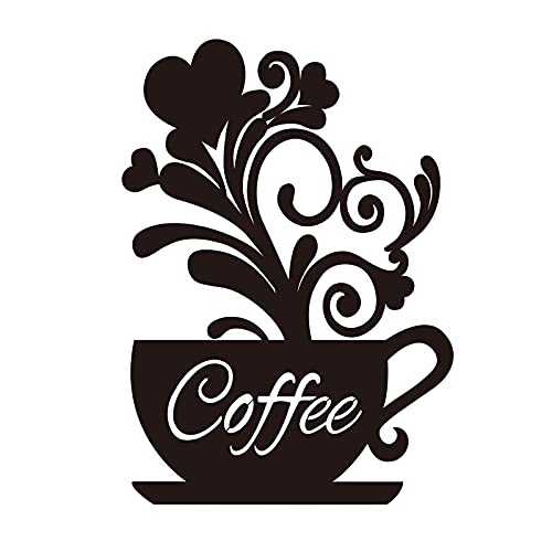 Coffee Wall Art Coffee Bar Wall Metal Decor Sign Black Coffee Cup Silhouette Large Hard Cup Signs Wall Art Sculptures Cafe Themed Scrolled Decor 13.6x9.7 in for Home Kitchen Decorations Present