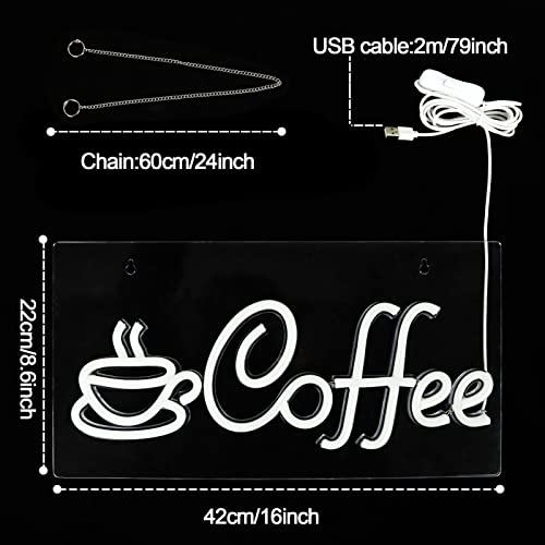 XIYUNTE Coffee Neon Sign, USB Powered Coffee Sign with Metal Chain, LED Coffee Neon Signs for Wall Decor, Café, Restaurant,Coffee Bars