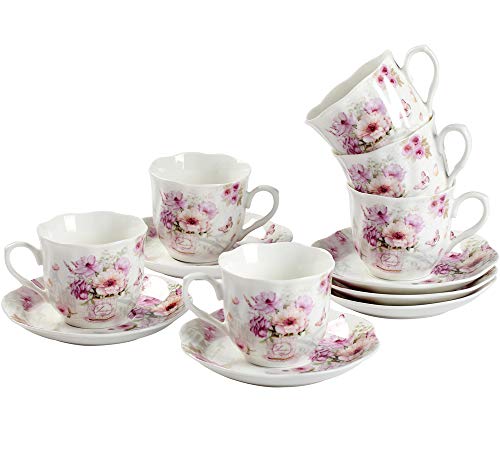 GuangYang (Tiny Size)Fine Porcelain Mini Espresso Turkish Cups and Saucers Set, 2 Ounces or 80cc,in Gift Box