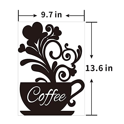 Coffee Wall Art Coffee Bar Wall Metal Decor Sign Black Coffee Cup Silhouette Large Hard Cup Signs Wall Art Sculptures Cafe Themed Scrolled Decor 13.6x9.7 in for Home Kitchen Decorations Present