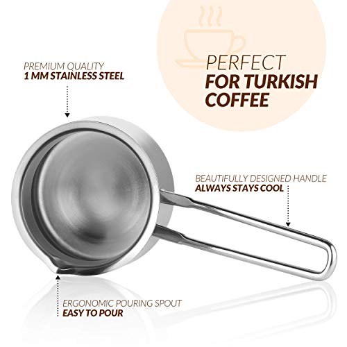 Caizen Coffee Quality Turkish Coffee Pot - Turkish Coffee Maker, Chai Pot, Arabic Coffee Pot, Briki Greek Coffee Pot, Greek Briki, Turkish Coffee Cezve, Turkish Coffee Pot Ibrik (15oz)