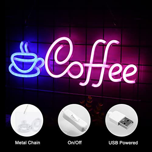 XIYUNTE Coffee Neon Sign, USB Powered Coffee Sign with Metal Chain, LED Coffee Neon Signs for Wall Decor, Café, Restaurant,Coffee Bars