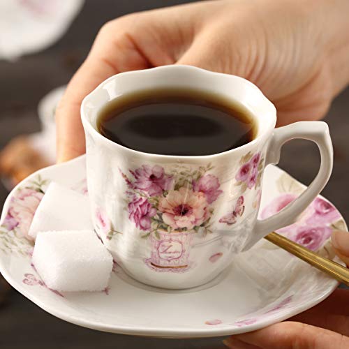 GuangYang (Tiny Size)Fine Porcelain Mini Espresso Turkish Cups and Saucers Set, 2 Ounces or 80cc,in Gift Box
