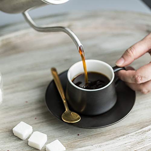 YHOSSEUN Coffee Cup Set Espresso Cups with Saucers Set with Cup Holder 4 oz Espresso Cup Set of 6 - Demitasse Cups Black
