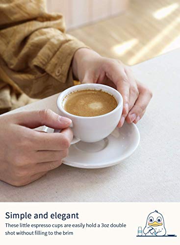 LE TAUCI 3 oz Espresso Cups with Saucers,Set of 4,Demitasse Coffee Cup for Double shot, Lungo, Ristretto - White