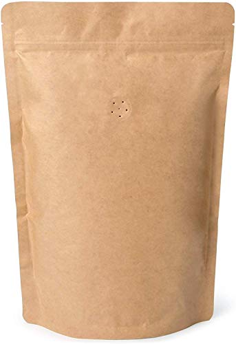 250g / 8oz / ½lb Kraft Paper Stand Up Coffee Bag Pouch. Round Bottom, Zip Lock, Degassing Valve and Heat Seal-able. Pack of 10