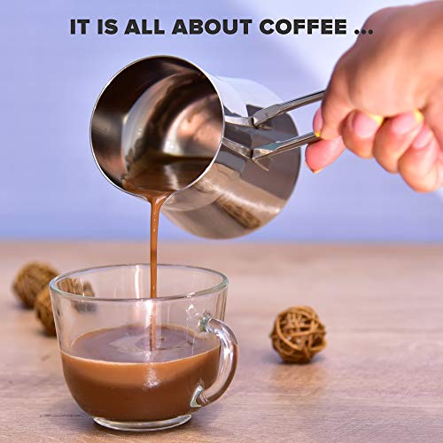 Turkish Coffee Pot - Warmer milk - Greek Arabic Cezve Ibrik Briki Coffee Pot - Stainless Steel 15 oz Espresso Coffee Decanter - Coffee Maker