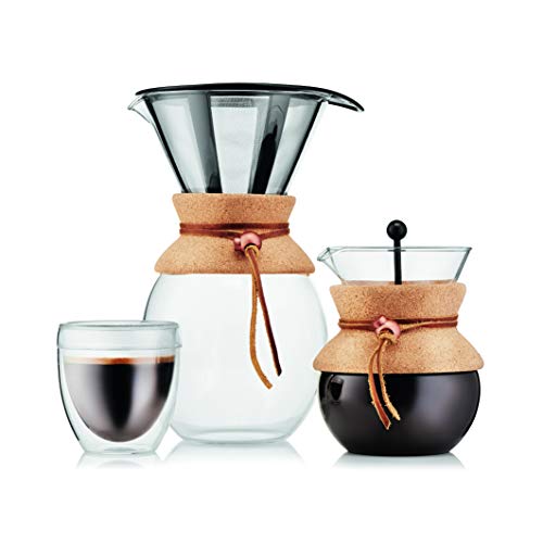 Bodum 11571-109 Pour Over Coffee Maker with Permanent Filter, Glass, 34 Ounce, 1 Liter, Cork Band