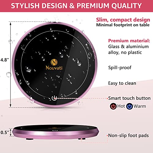 Nouvati Candle Warmer/Coffee Warmer with Mug Set: Excellent Heating, Auto Shut-Off, 2 Heating Modes; Coffee Warmer for Desk; Tea Gift Set; Coffee Gift Set; Cute Coffee Mug with Lid (Pink Cat)