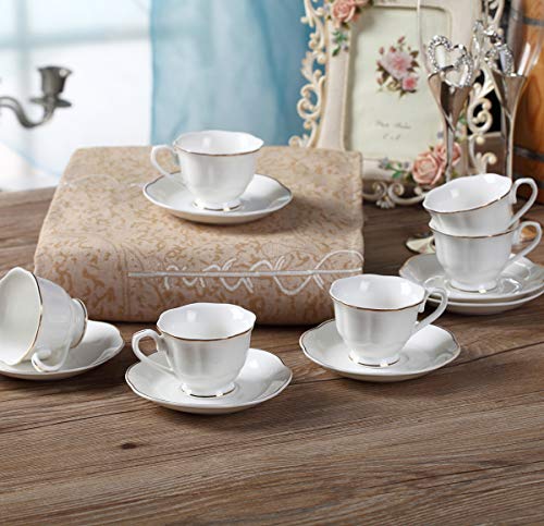 GuangYang 12 Pieces (Tiny Style) Mini Porcelain Espresso Cups with Saucers - 2.5 Ounces Coffee Cup and Saucer set of 6, 80cc,White