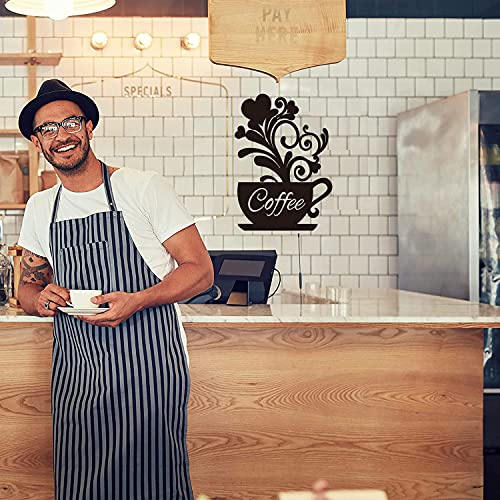 Coffee Wall Art Coffee Bar Wall Metal Decor Sign Black Coffee Cup Silhouette Large Hard Cup Signs Wall Art Sculptures Cafe Themed Scrolled Decor 13.6x9.7 in for Home Kitchen Decorations Present