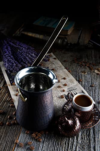 CopperBull DEMMEX Gorgeous Turkish Greek Hammered Copper Coffee Pot Ibrik Briki, 2mm Thick Copper (22 Oz Antiqued Copper)