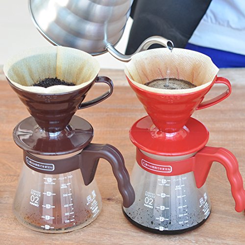 Hario Pour Over Coffee Starter Set Coffee Dripper Set Dripper, Glass Server, Scoop and Filters Size 02, Red