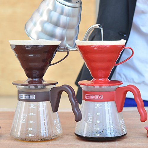 Hario Pour Over Coffee Starter Set Coffee Dripper Set Dripper, Glass Server, Scoop and Filters Size 02, Red