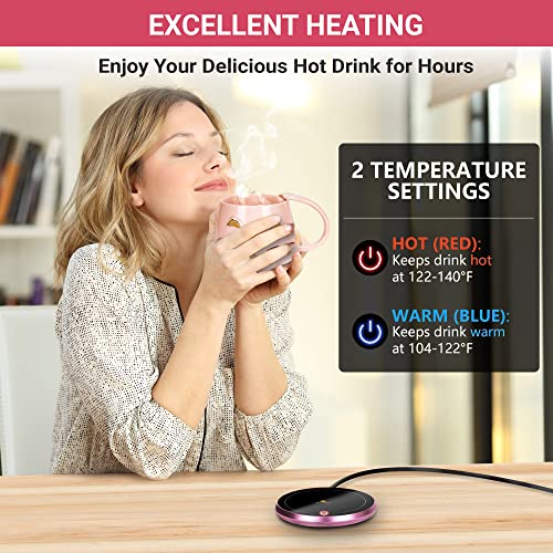 Nouvati Candle Warmer/Coffee Warmer with Mug Set: Excellent Heating, Auto Shut-Off, 2 Heating Modes; Coffee Warmer for Desk; Tea Gift Set; Coffee Gift Set; Cute Coffee Mug with Lid (Pink Cat)