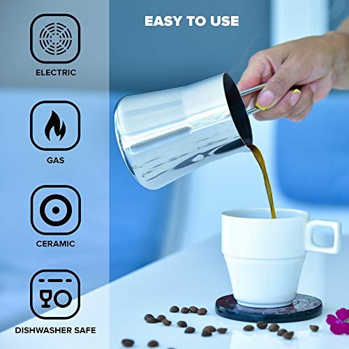 Turkish Coffee Pot - Warmer milk - Greek Arabic Cezve Ibrik Briki Coffee Pot - Stainless Steel 15 oz Espresso Coffee Decanter - Coffee Maker