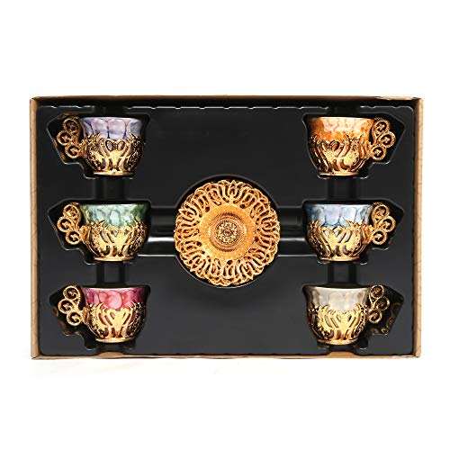 Alisveristime 12 Pc Turkish Greek Arabic Coffee Espresso Cup Saucer Porcelain Set (Gold)