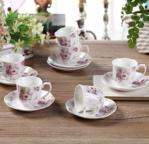 GuangYang (Tiny Size)Fine Porcelain Mini Espresso Turkish Cups and Saucers Set, 2 Ounces or 80cc,in Gift Box