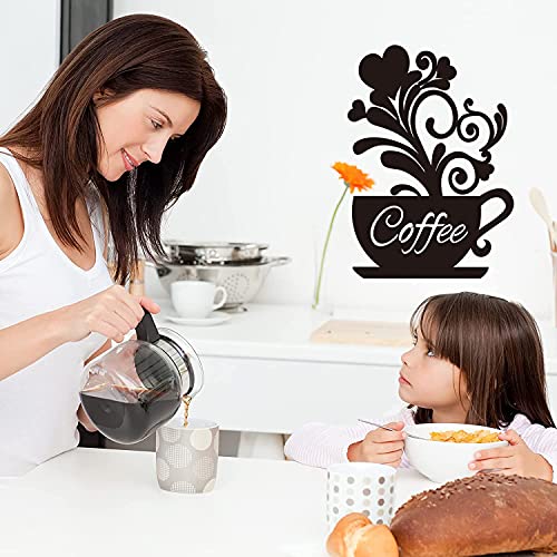 Coffee Wall Art Coffee Bar Wall Metal Decor Sign Black Coffee Cup Silhouette Large Hard Cup Signs Wall Art Sculptures Cafe Themed Scrolled Decor 13.6x9.7 in for Home Kitchen Decorations Present