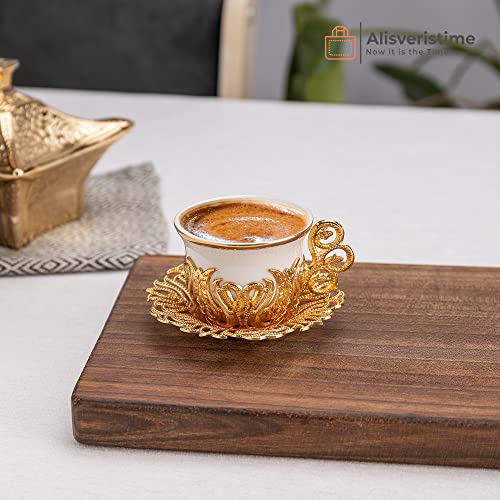 Alisveristime 12 Pc Turkish Greek Arabic Coffee Espresso Cup Saucer Porcelain Set (Yellow Color)