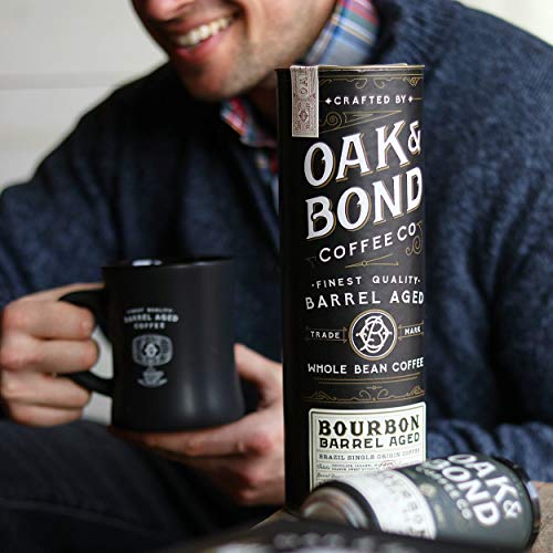 Kentucky Bourbon Whiskey Barrel Aged Coffee, Brazil Single Origin Whole Coffee Bean, Medium Roast w/ Flavor Notes of Chocolate, Caramel, Mandarin Orange, Sweet Bourbon by Oak & Bond Coffee Co. – 10oz.